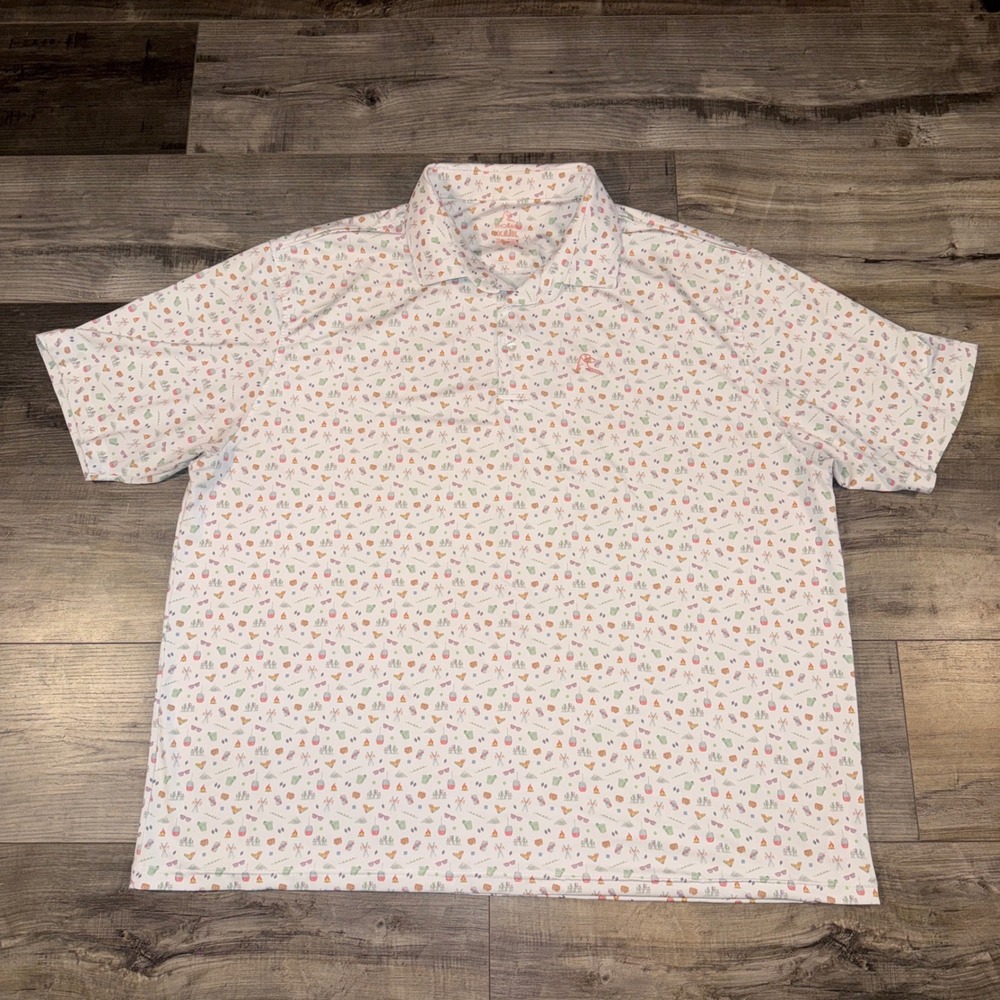 Rhoback Polo Mens 3XL White Ski Print Performance Golf Shirt XXXL Stretch